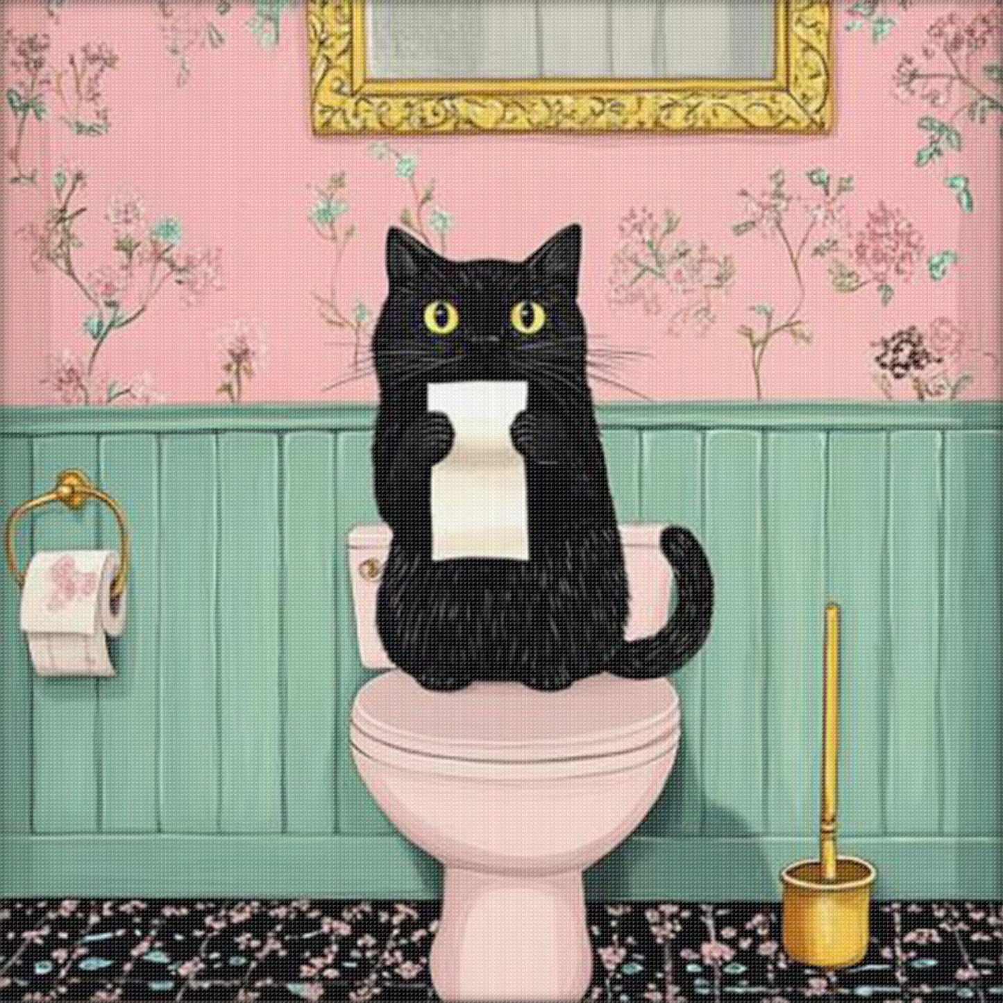 Cat On Toilet - Full 11CT Stamped Cross Stitch 40x40CM - Huacan