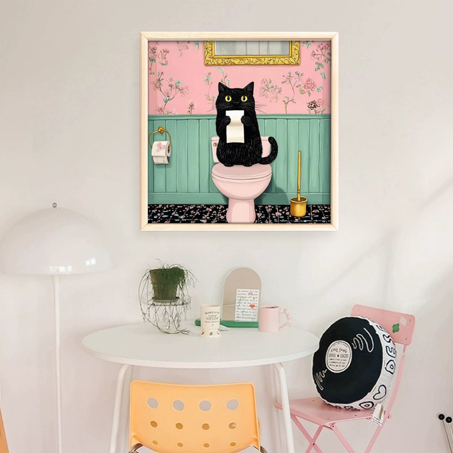 Cat On Toilet - Full 11CT Stamped Cross Stitch 40x40CM - Huacan