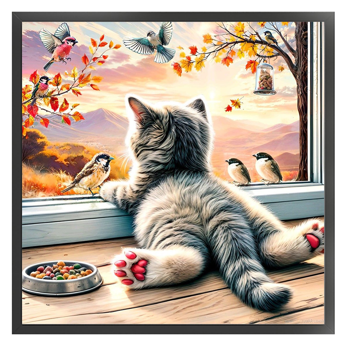 Cat By Window - Full 11CT Stamped Cross Stitch 40x40CM - Huacan