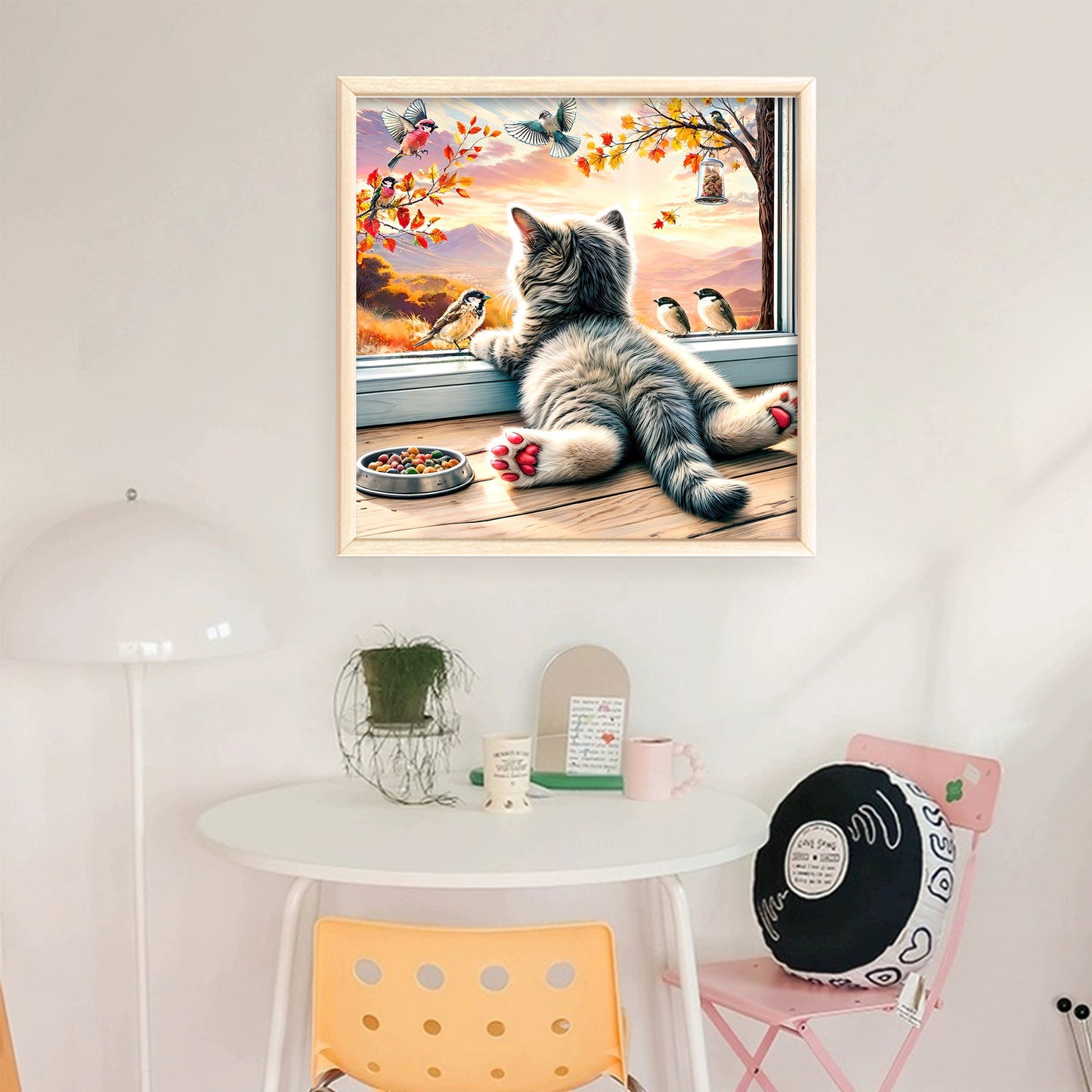 Cat By Window - Full 11CT Stamped Cross Stitch 40x40CM - Huacan