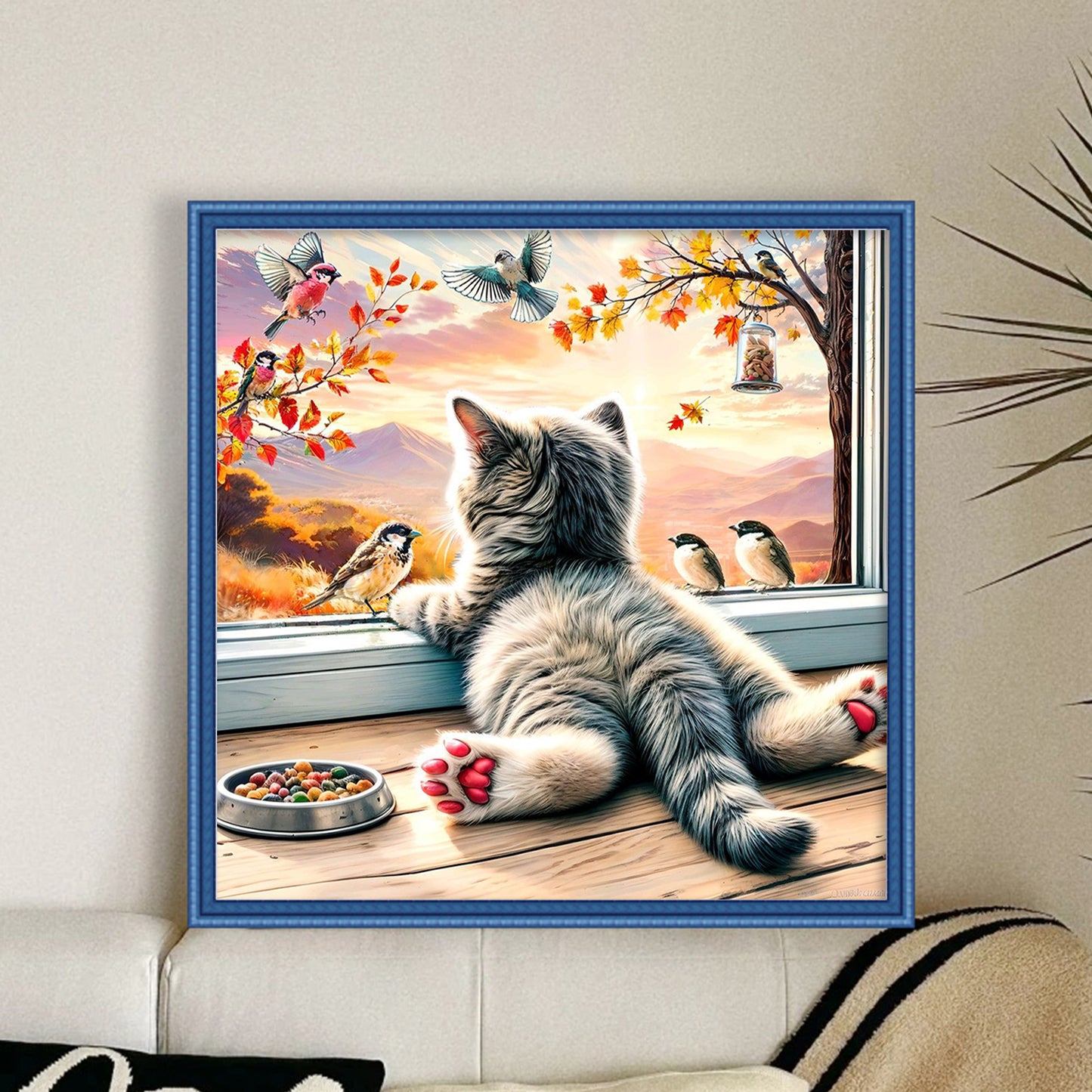 Cat By Window - Full 11CT Stamped Cross Stitch 40x40CM - Huacan