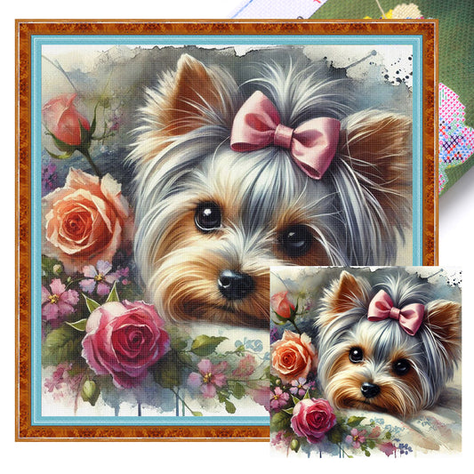 Yorkshire Terrier-Dog - Full 11CT Stamped Cross Stitch 40x40CM - Huacan