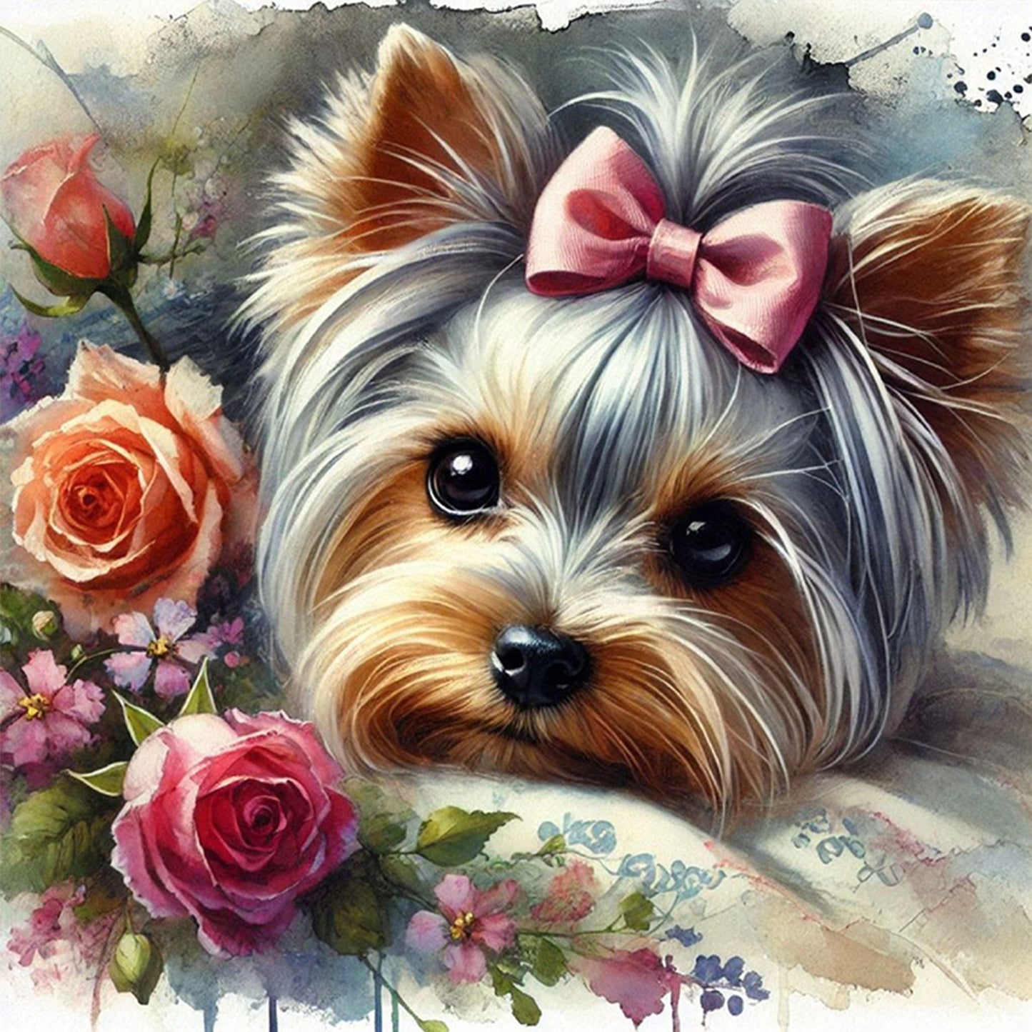 Yorkshire Terrier-Dog - Full 11CT Stamped Cross Stitch 40x40CM - Huacan