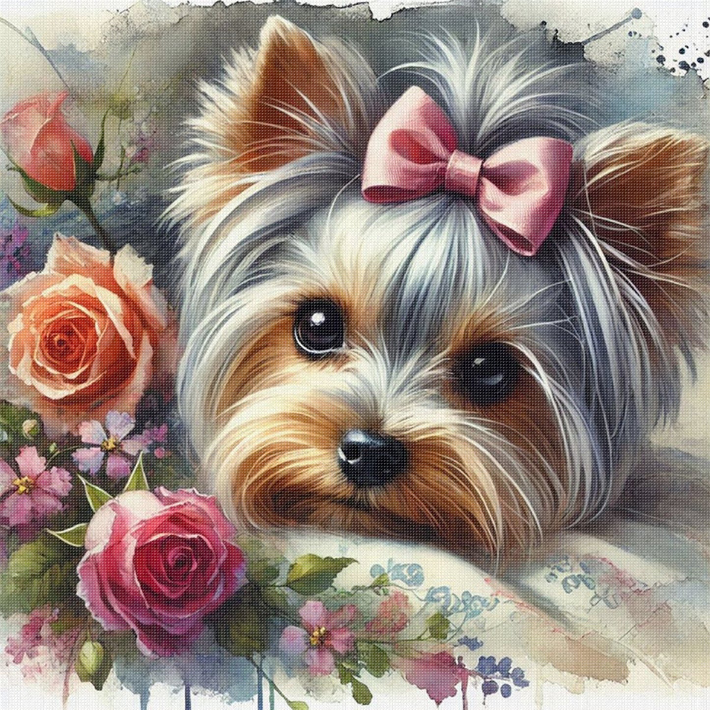Yorkshire Terrier-Dog - Full 11CT Stamped Cross Stitch 40x40CM - Huacan