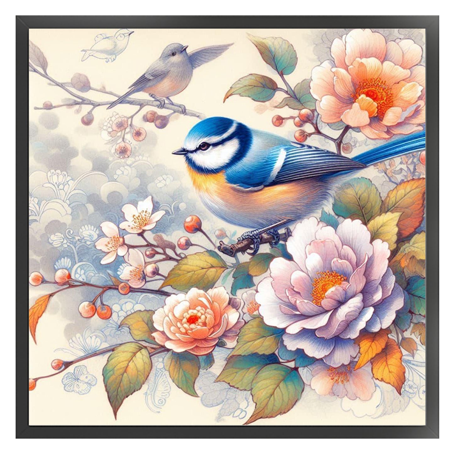 Robin And Flowers - Full 11CT Stamped Cross Stitch 40x40CM - Huacan
