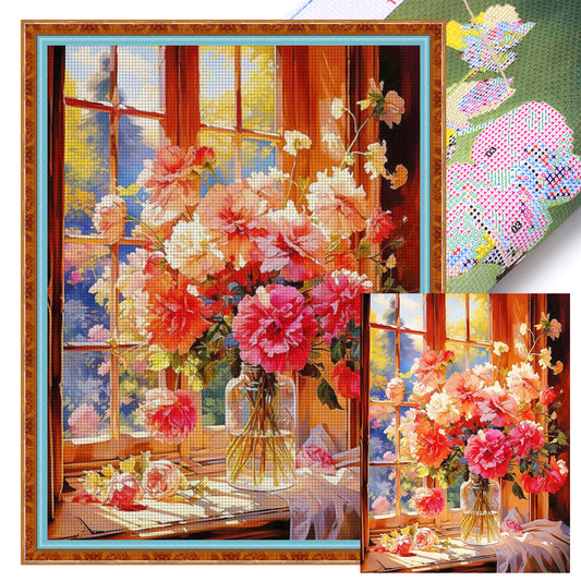 Vase By Window - Full 11CT Stamped Cross Stitch 45x60CM - Huacan