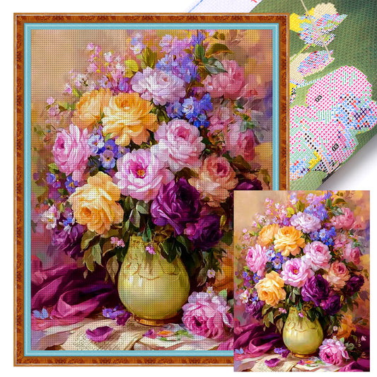 Vase - Full 11CT Stamped Cross Stitch 45x60CM - Huacan