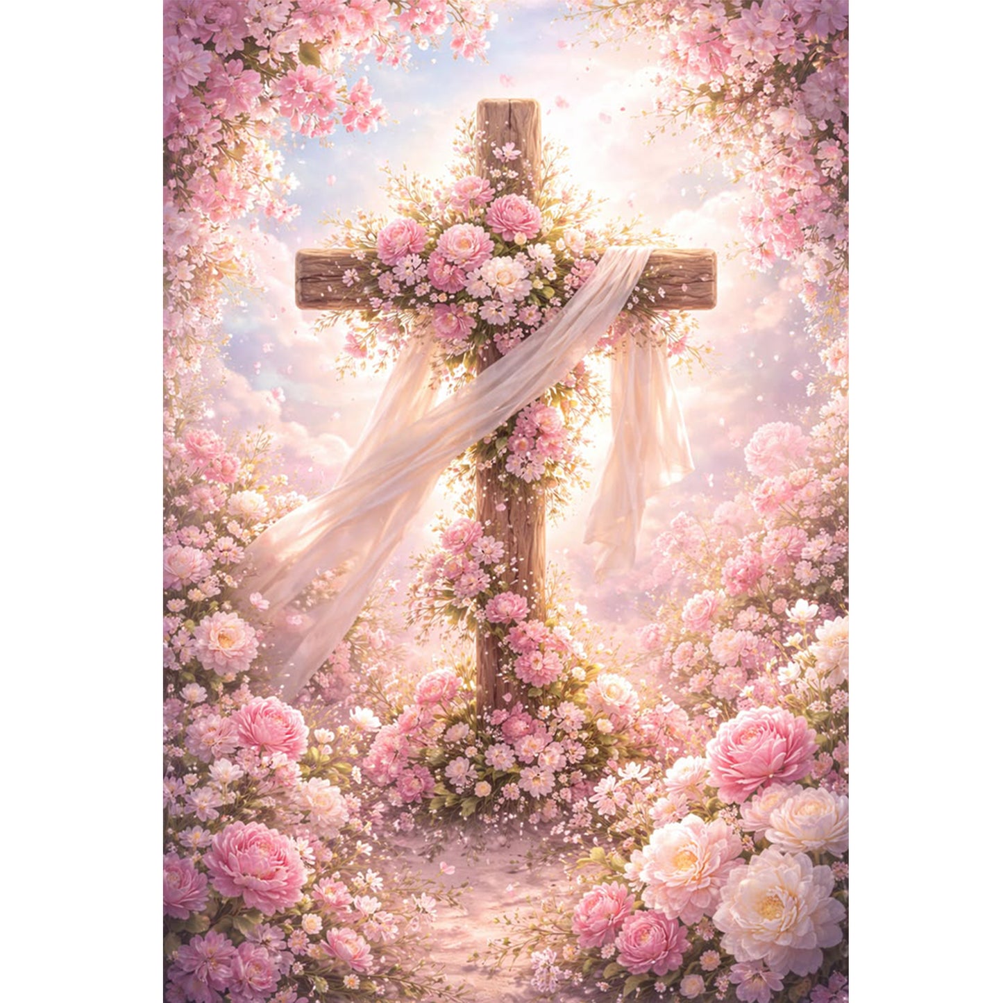 Floral Cross - Full 11CT Stamped Cross Stitch 40x60CM - Huacan