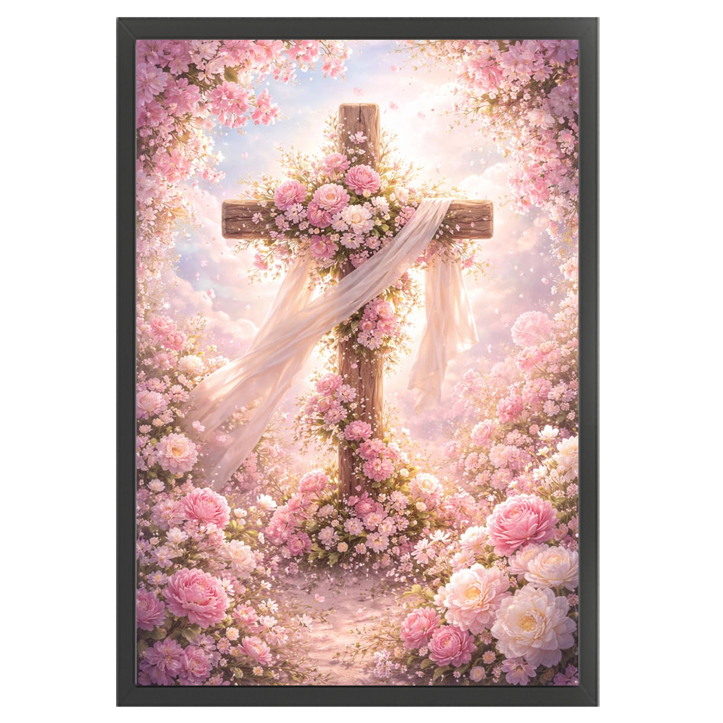 Floral Cross - Full 11CT Stamped Cross Stitch 40x60CM - Huacan