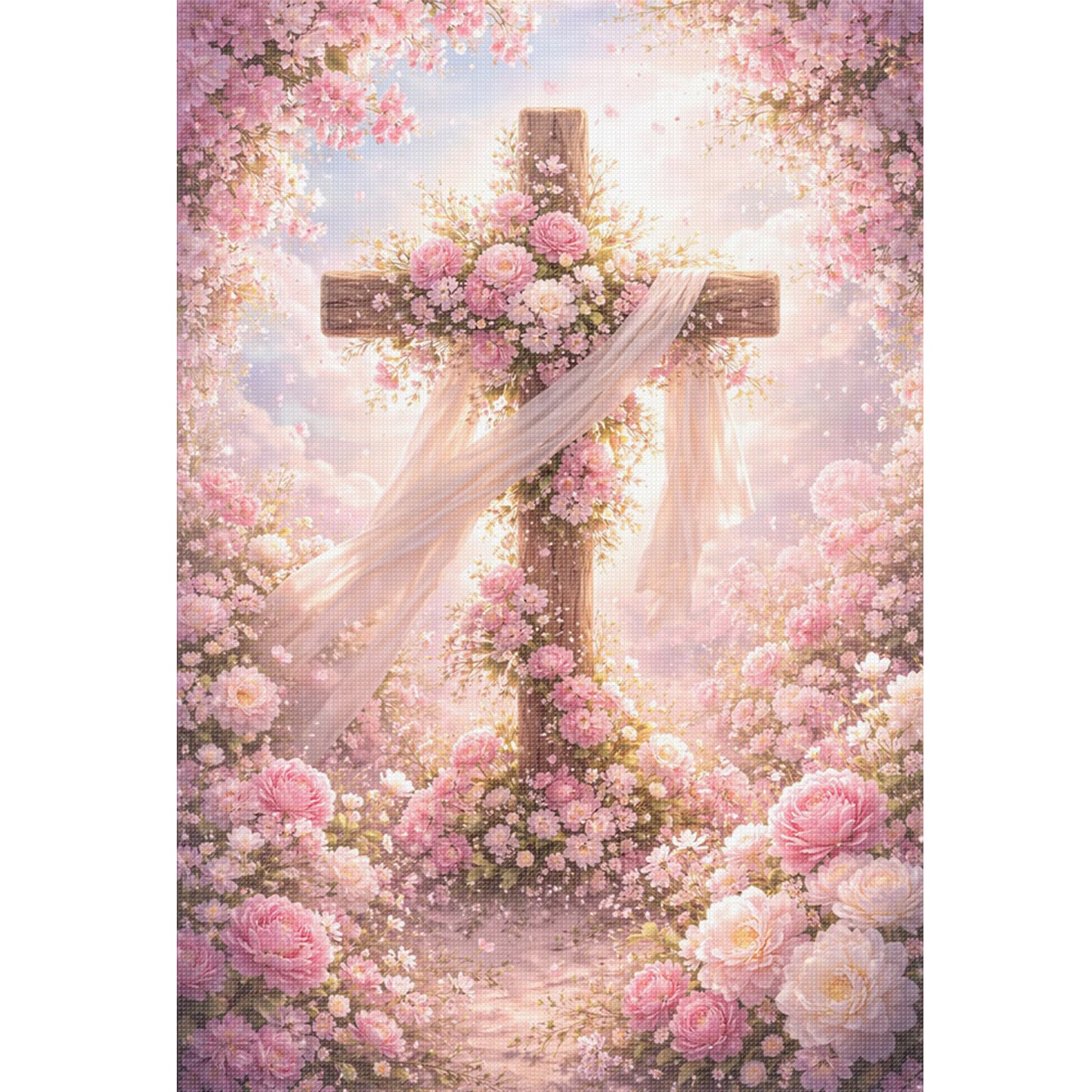 Floral Cross - Full 11CT Stamped Cross Stitch 40x60CM - Huacan