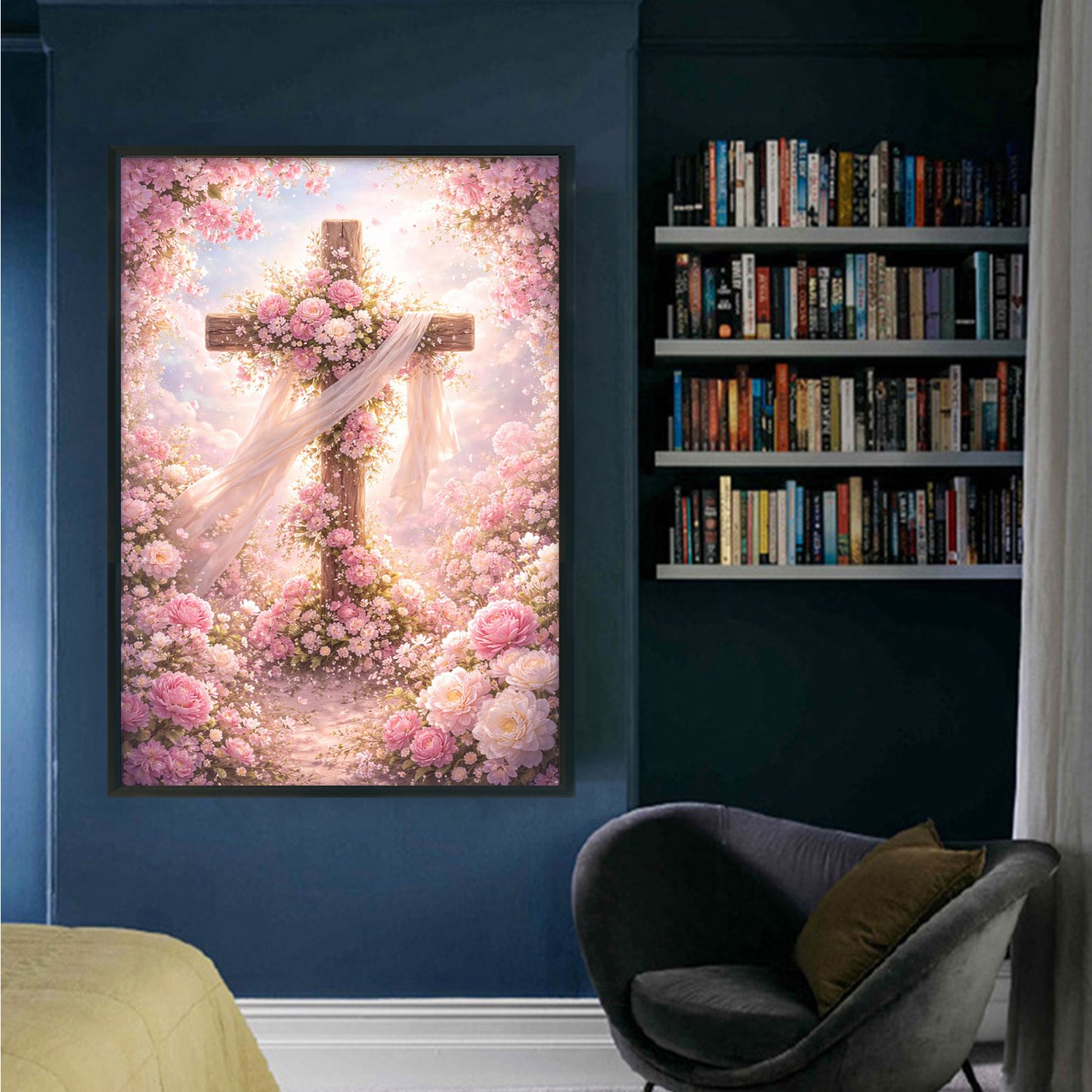 Floral Cross - Full 11CT Stamped Cross Stitch 40x60CM - Huacan