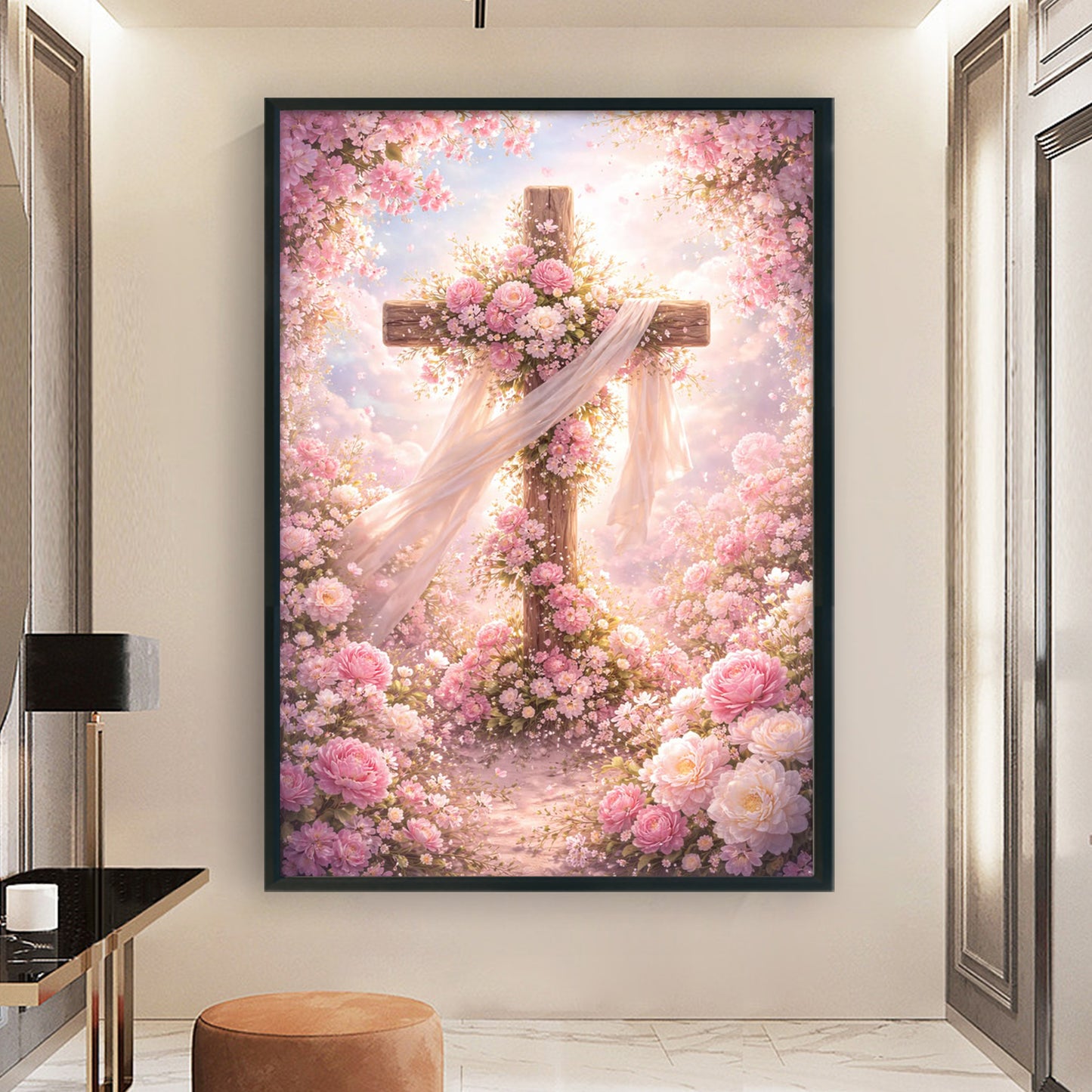 Floral Cross - Full 11CT Stamped Cross Stitch 40x60CM - Huacan