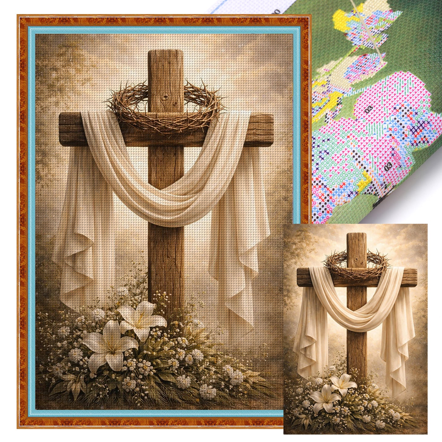 Cross And Crown Of Thorns - Full 11CT Stamped Cross Stitch 40x60CM - Huacan