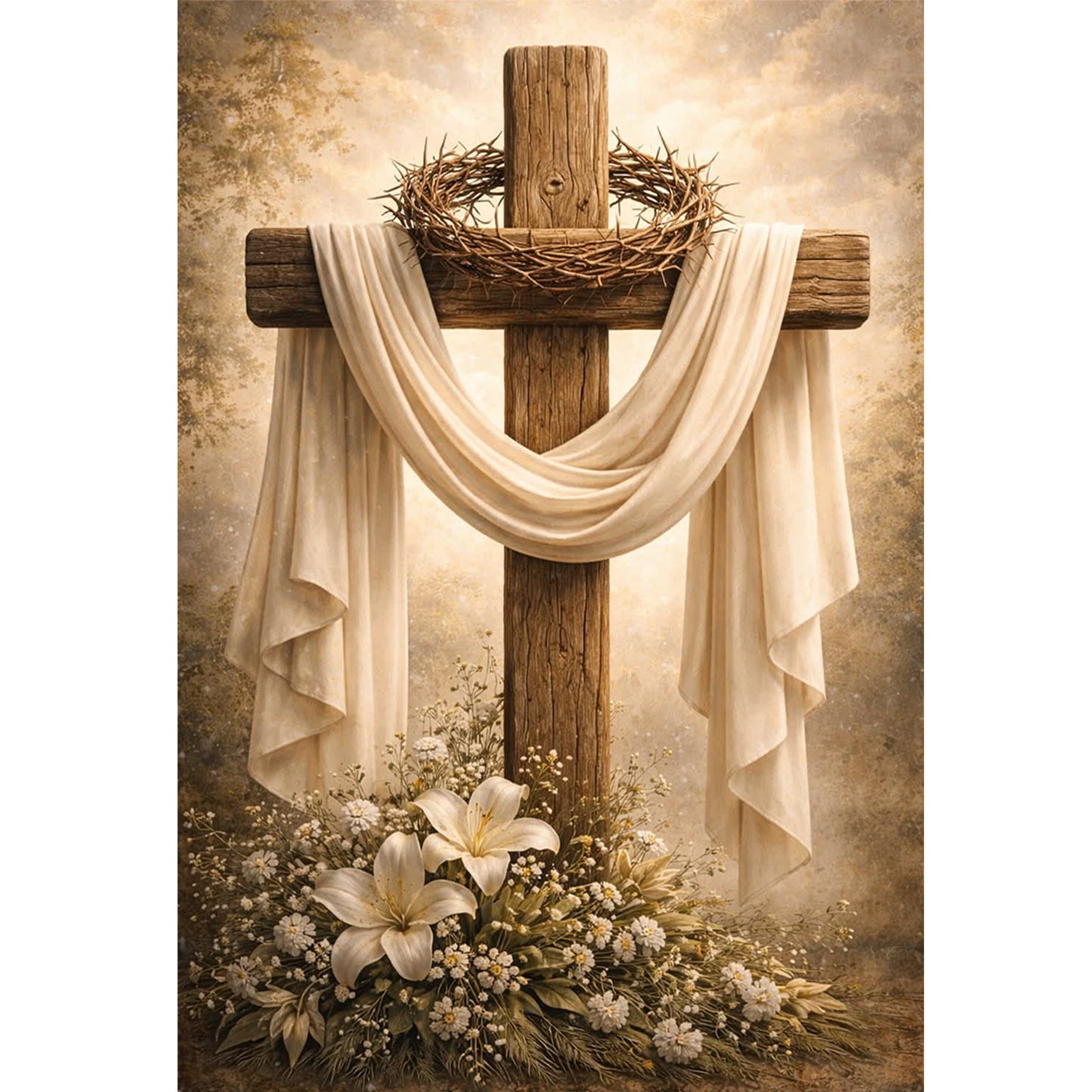 Cross And Crown Of Thorns - Full 11CT Stamped Cross Stitch 40x60CM - Huacan