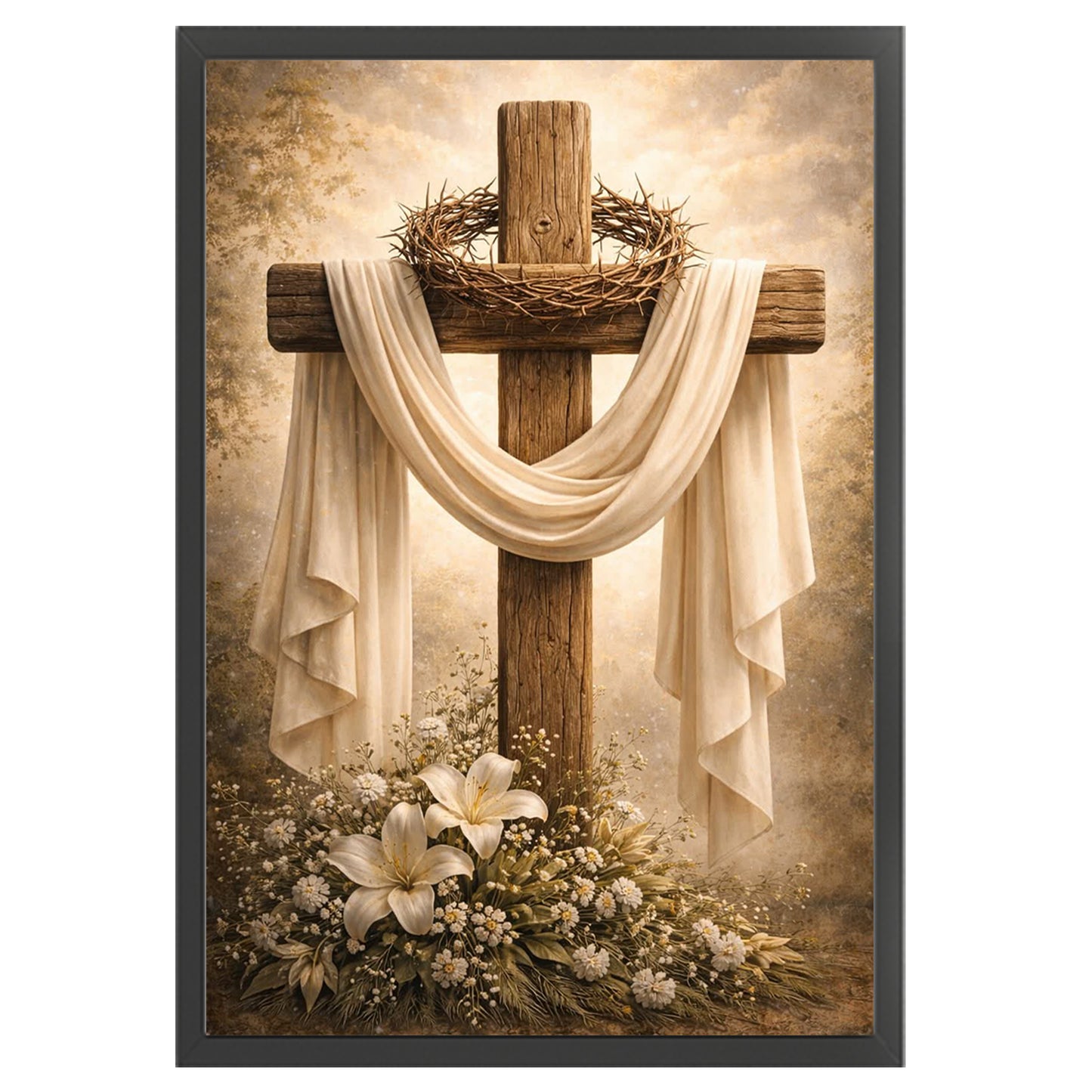 Cross And Crown Of Thorns - Full 11CT Stamped Cross Stitch 40x60CM - Huacan