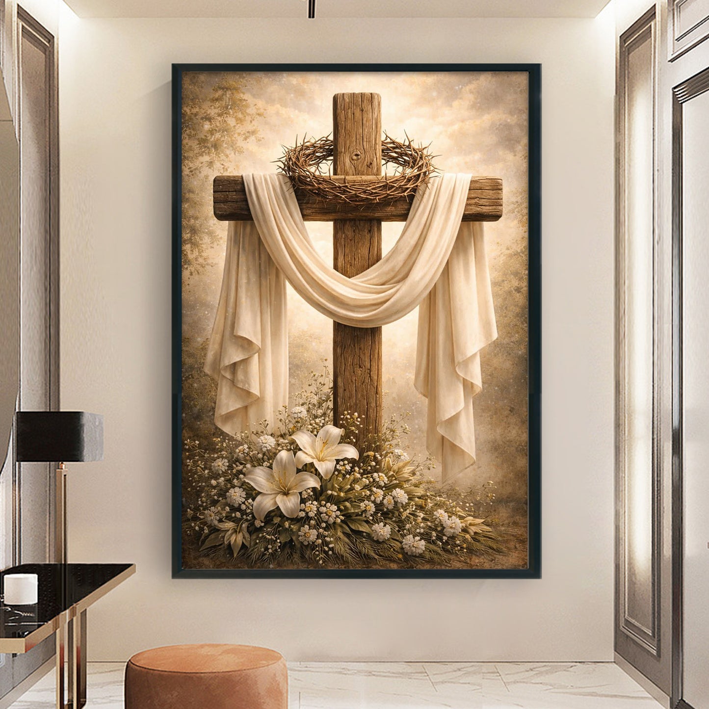 Cross And Crown Of Thorns - Full 11CT Stamped Cross Stitch 40x60CM - Huacan