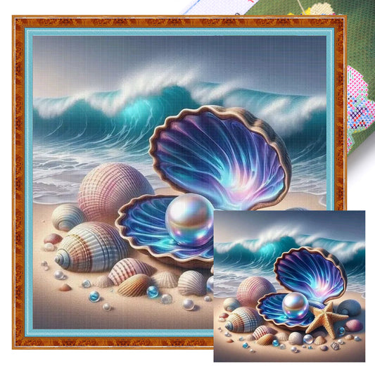 Seashell - Full 11CT Stamped Cross Stitch 40x40CM - Huacan
