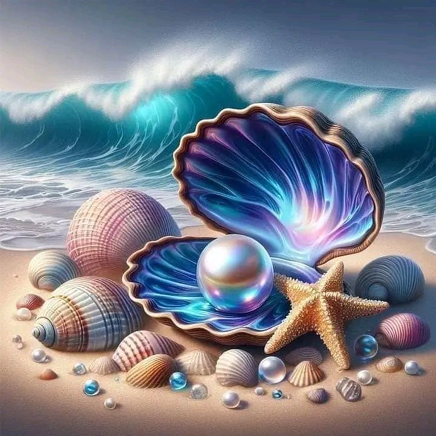 Seashell - Full 11CT Stamped Cross Stitch 40x40CM - Huacan