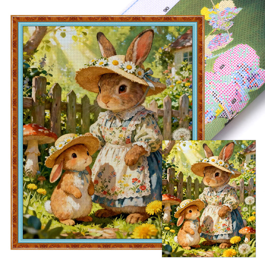 Mutter und Tochter Kaninchen - Vollständiges 14CT Stempel-Kreuzstich-Set 43x55CM - Huacan