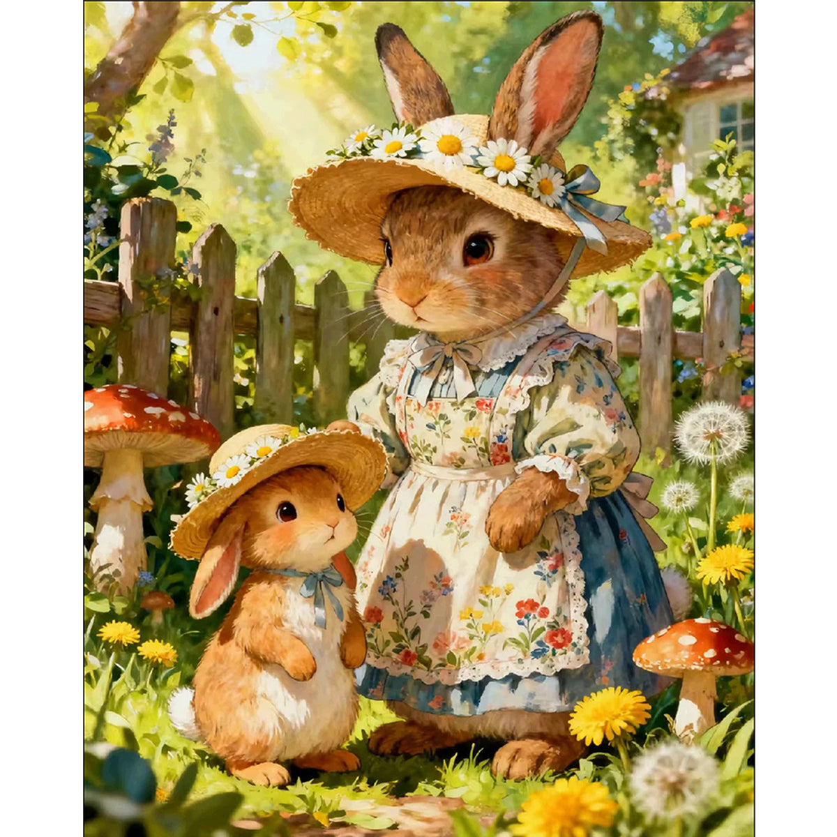 Mother And Daughter Rabbits - Full 14CT Stamped Cross Stitch 43x55CM - Huacan
