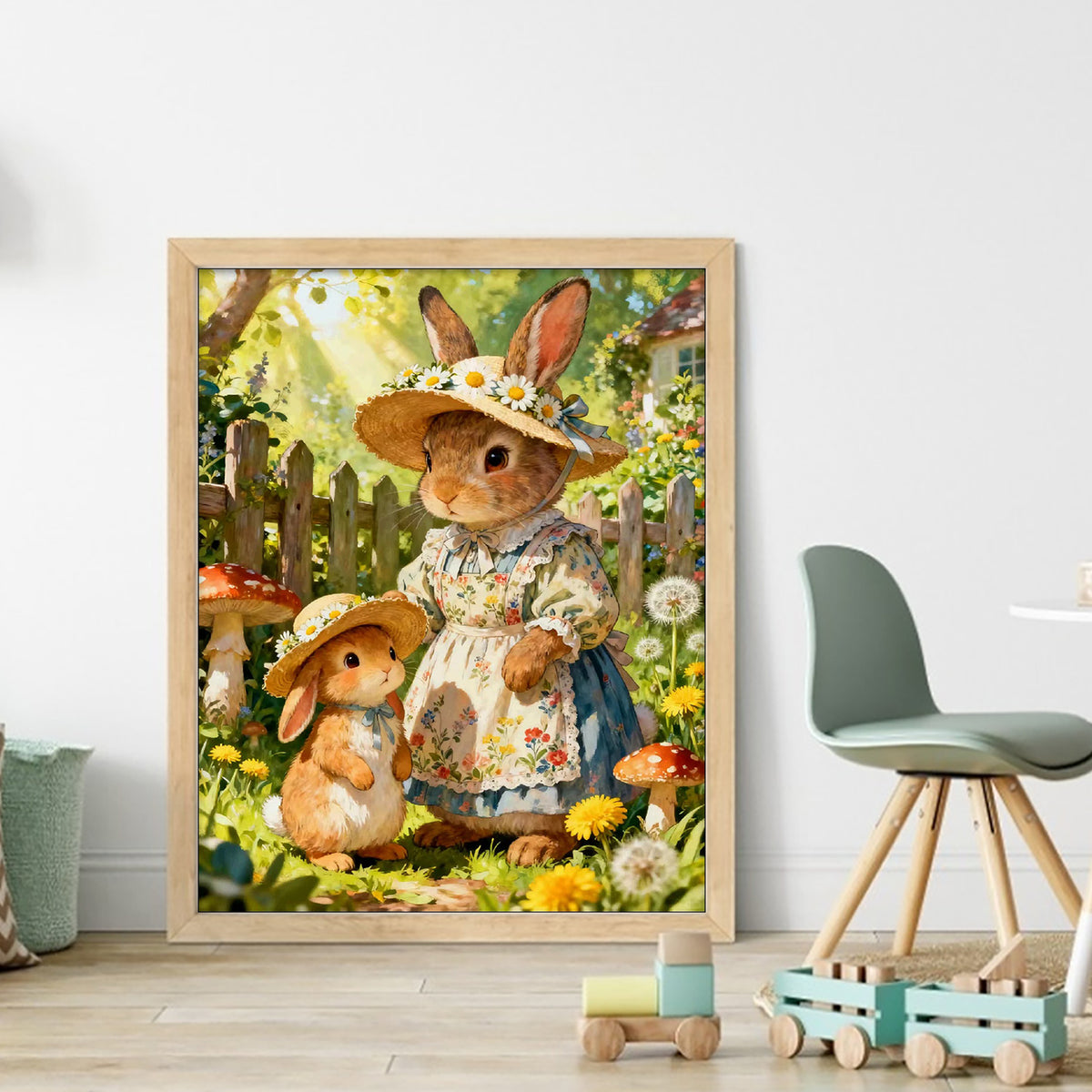 Mother And Daughter Rabbits - Full 14CT Stamped Cross Stitch 43x55CM - Huacan
