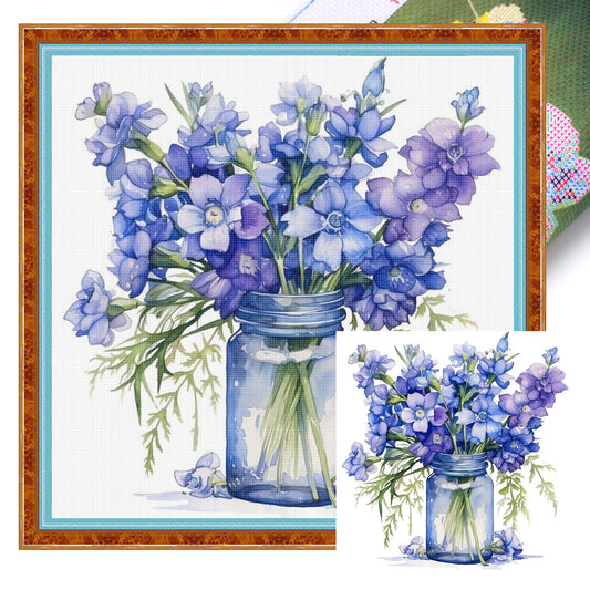 Larkspur - Full 18CT Stamped Cross Stitch 25x25CM - Huacan