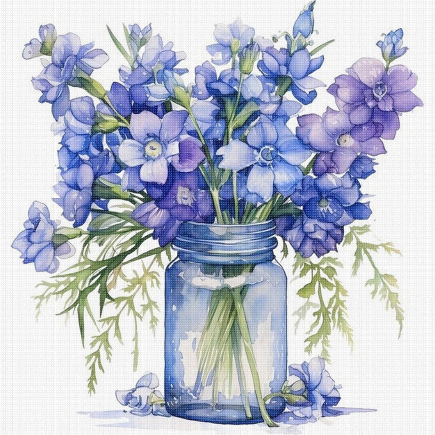 Larkspur - Full 18CT Stamped Cross Stitch 25x25CM - Huacan