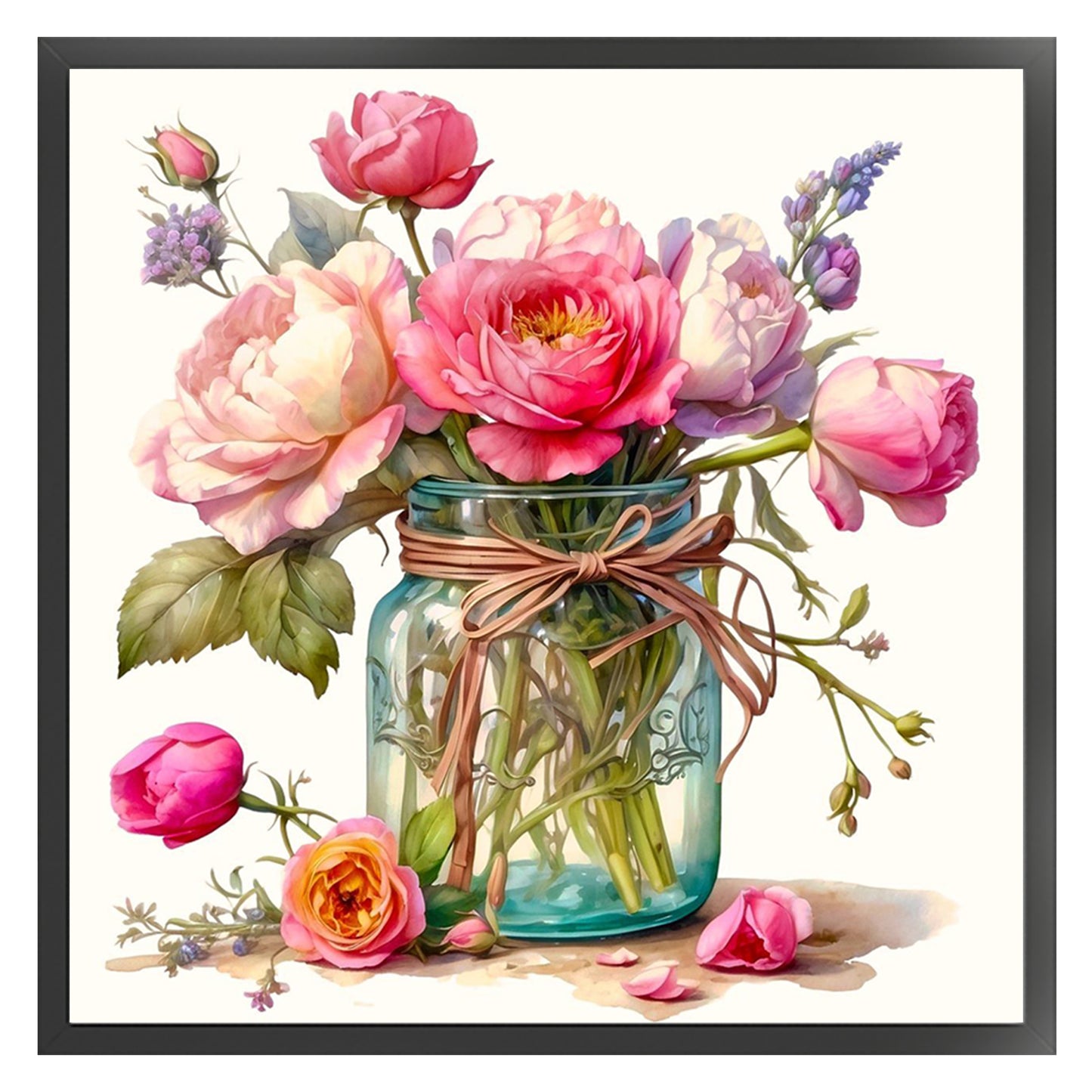 Peony And Rose - Full 18CT Stamped Cross Stitch 25x25CM - Huacan