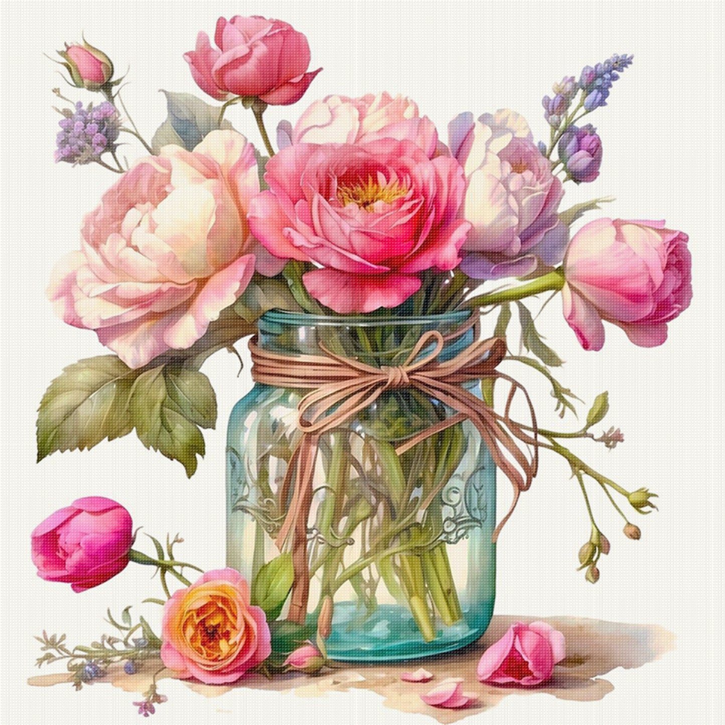 Peony And Rose - Full 18CT Stamped Cross Stitch 25x25CM - Huacan