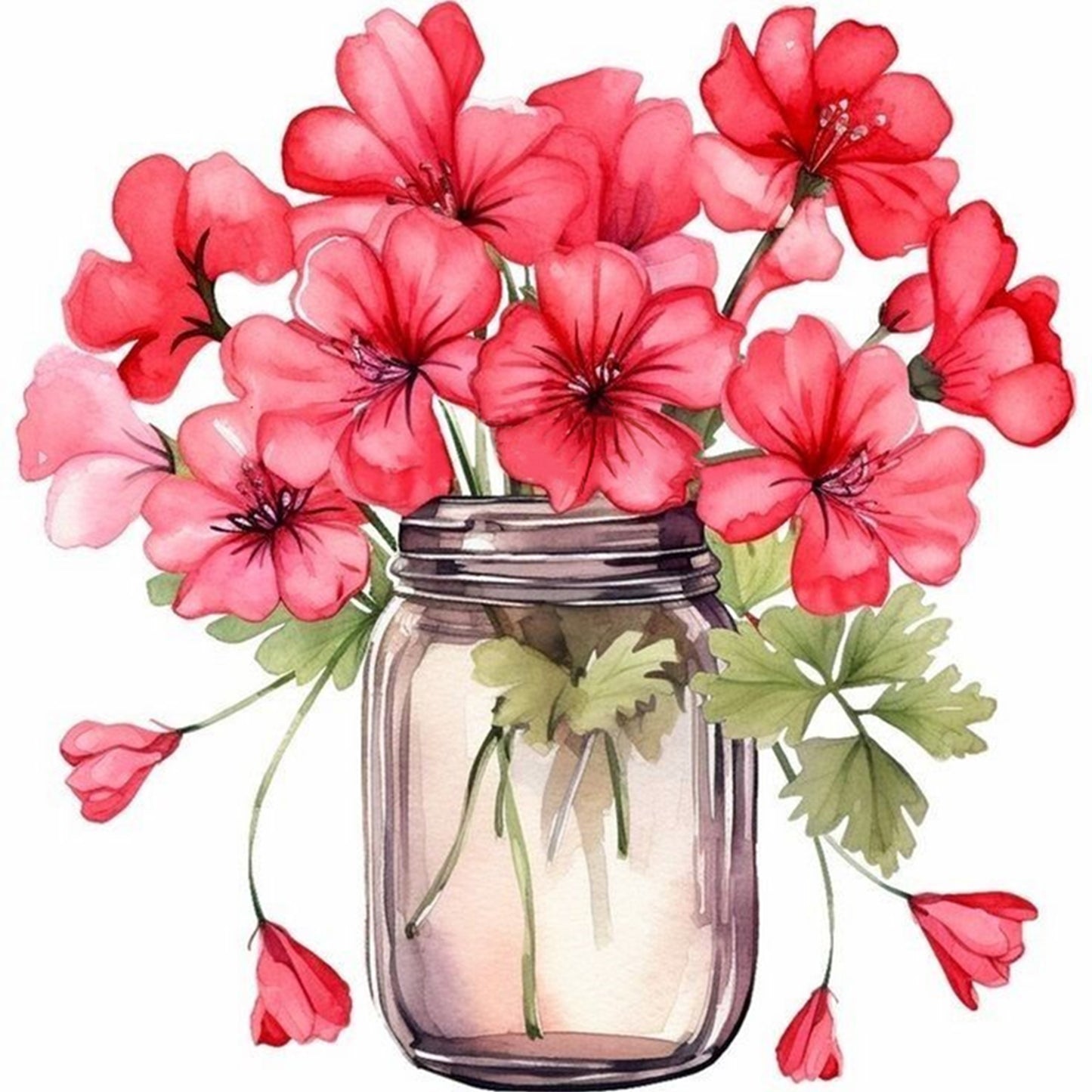 Red Geranium - Full 18CT Stamped Cross Stitch 25x25CM - Huacan