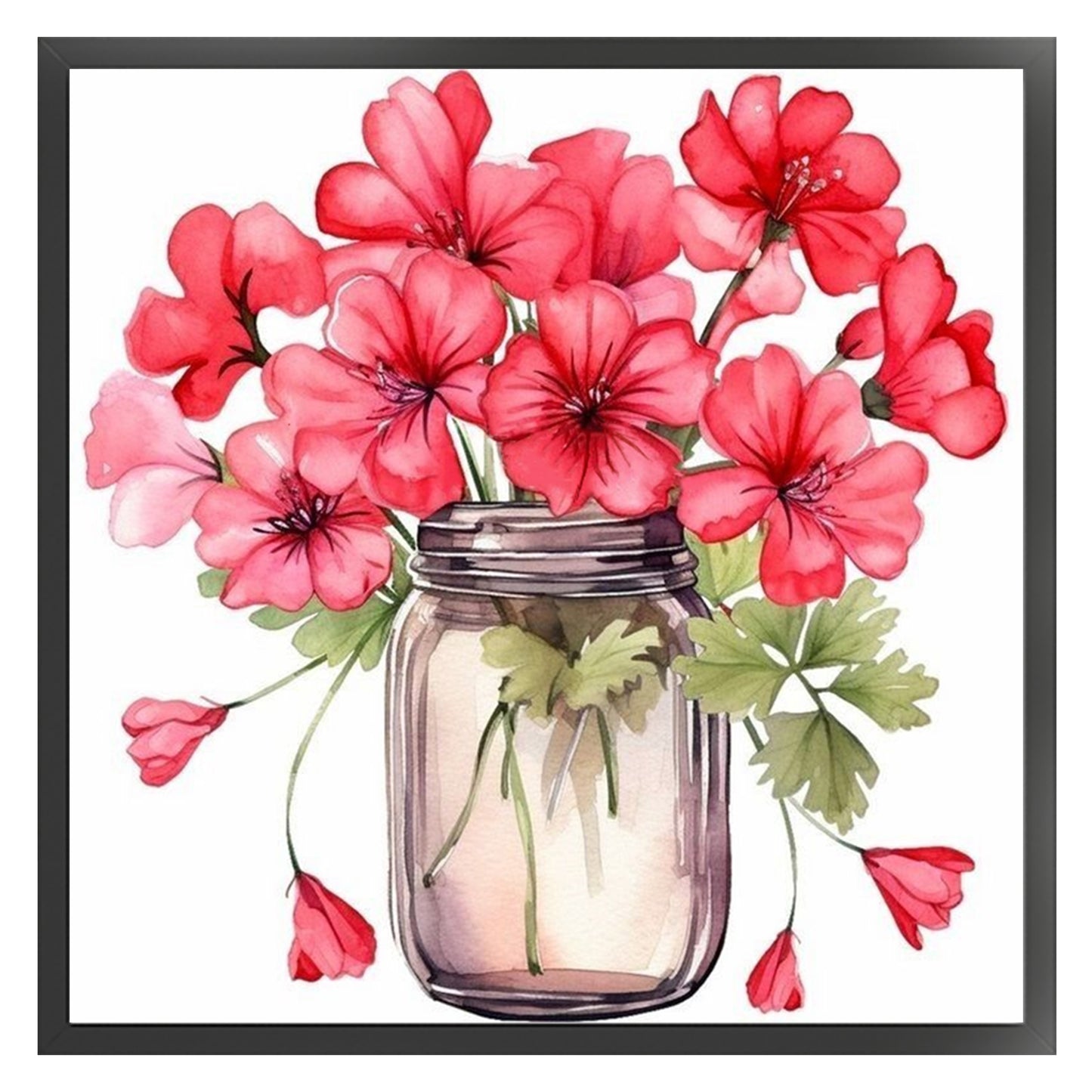 Red Geranium - Full 18CT Stamped Cross Stitch 25x25CM - Huacan