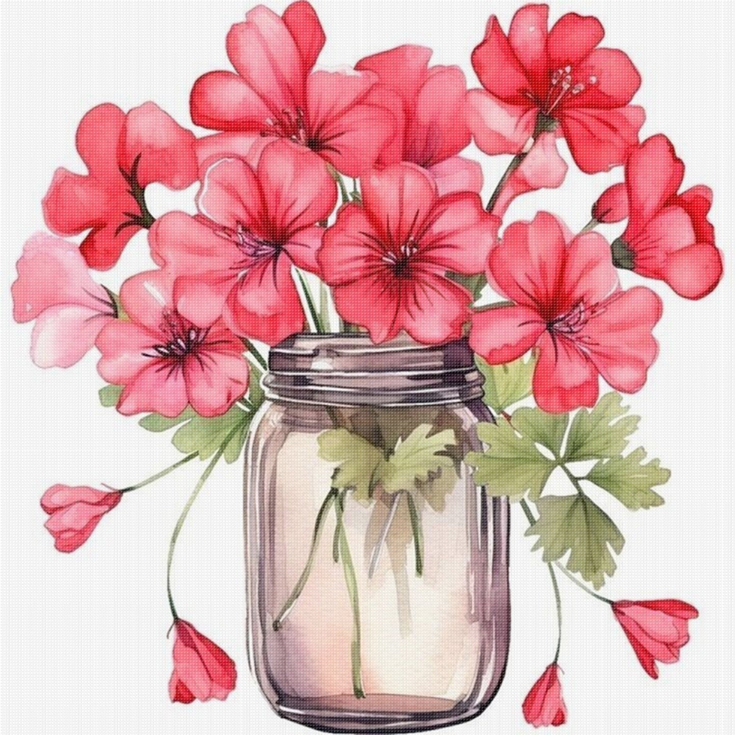 Red Geranium - Full 18CT Stamped Cross Stitch 25x25CM - Huacan