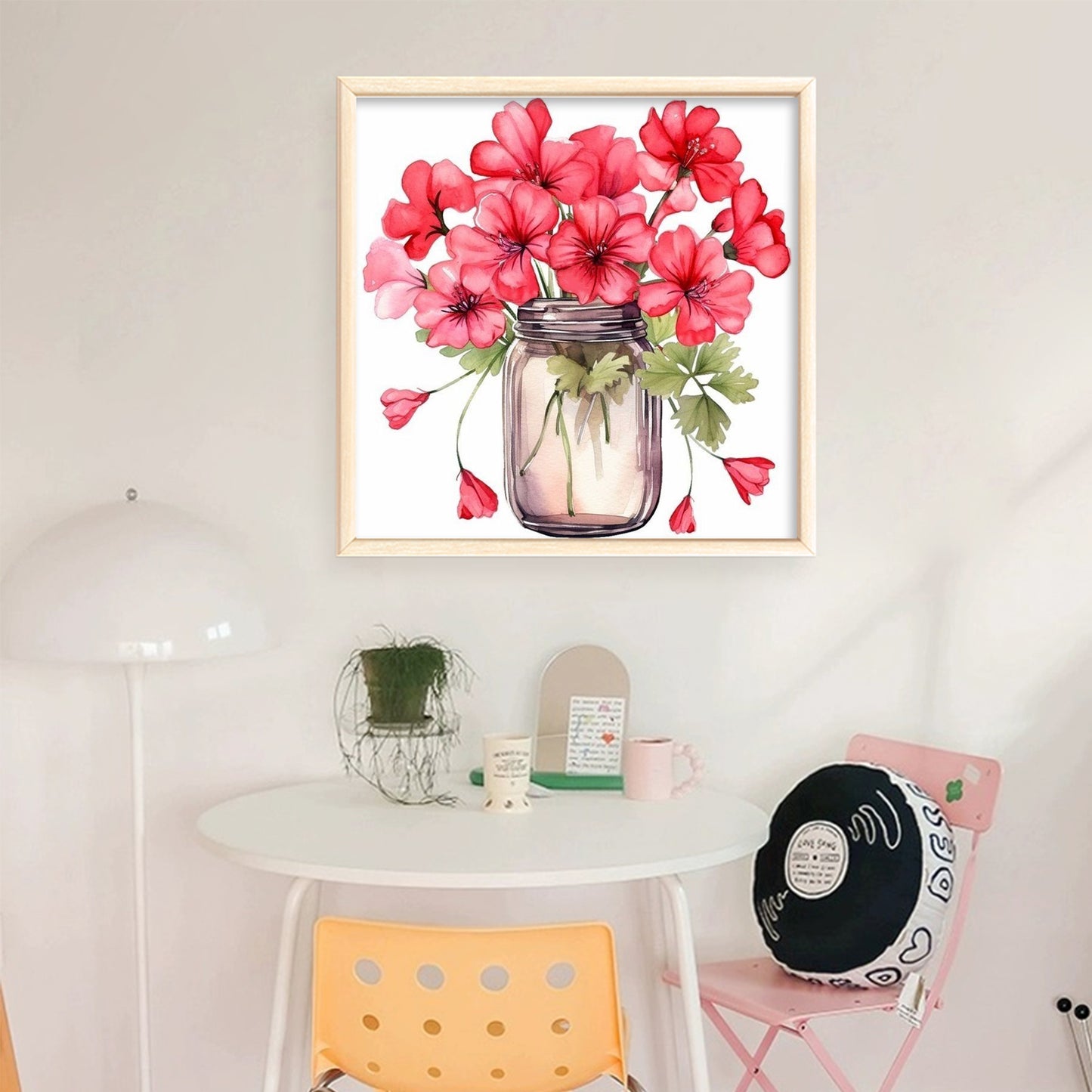 Red Geranium - Full 18CT Stamped Cross Stitch 25x25CM - Huacan