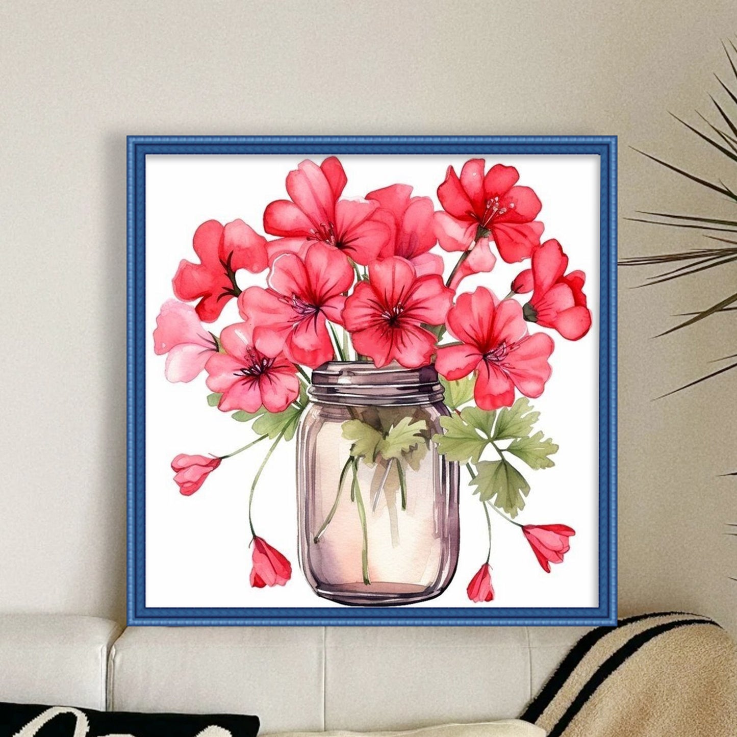 Red Geranium - Full 18CT Stamped Cross Stitch 25x25CM - Huacan