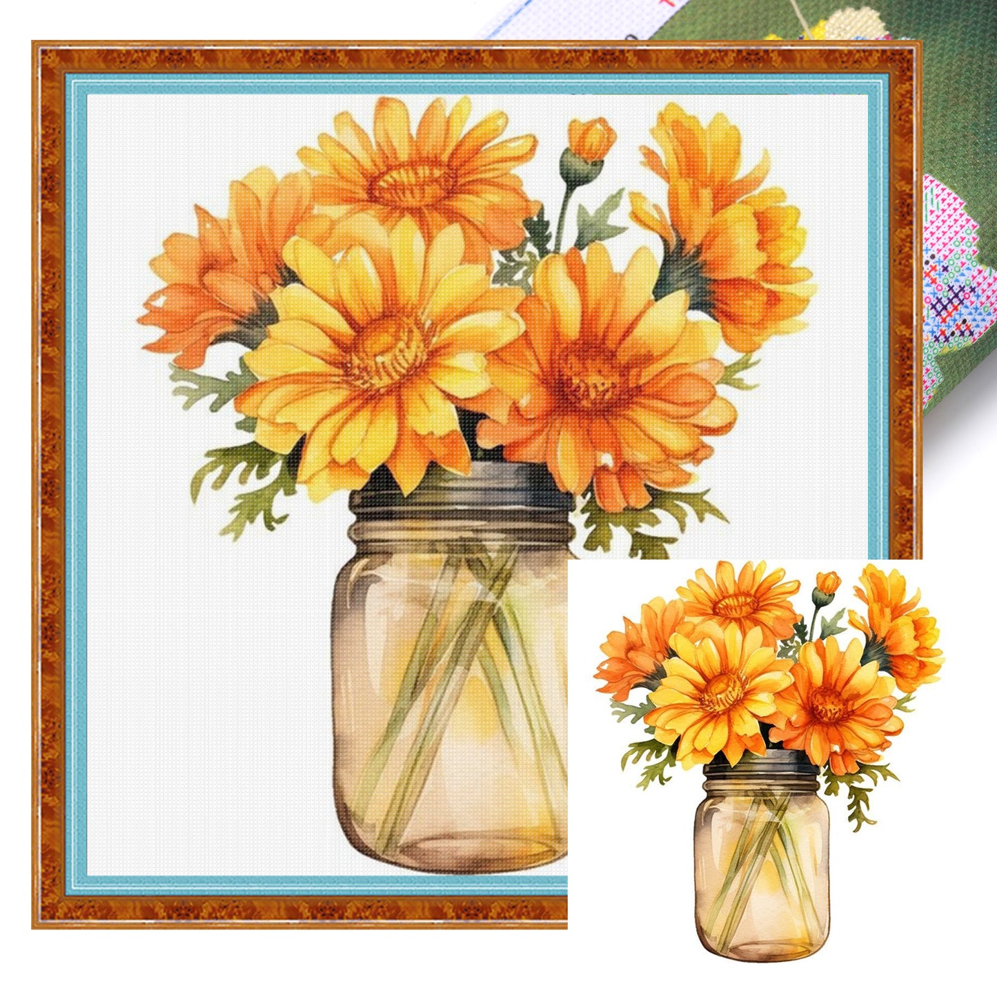 Orange Marigold - Full 18CT Stamped Cross Stitch 25x25CM - Huacan