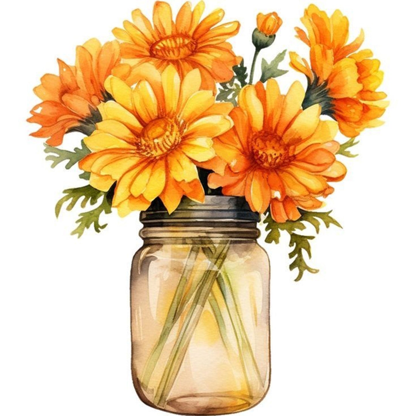 Orange Marigold - Full 18CT Stamped Cross Stitch 25x25CM - Huacan