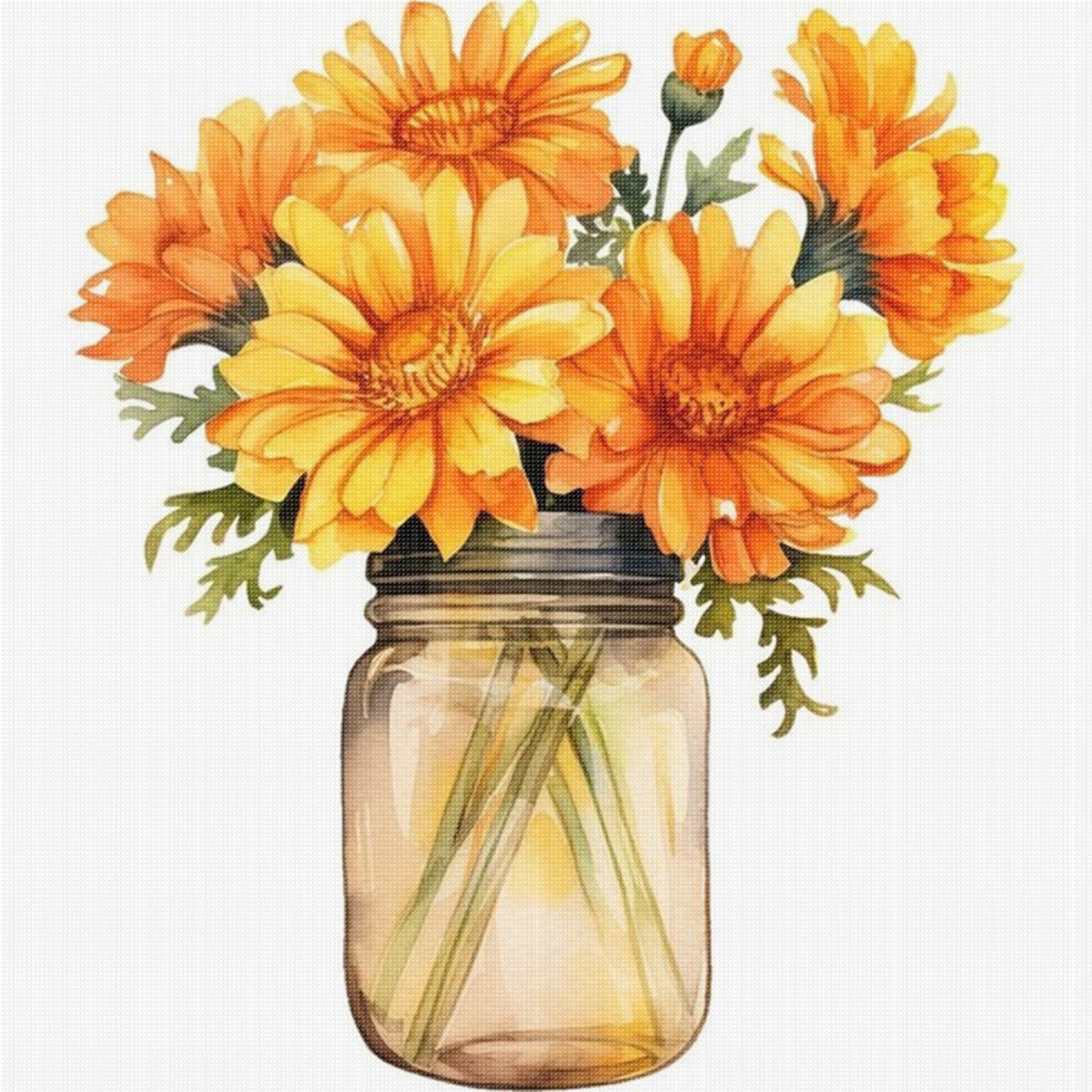 Orange Marigold - Full 18CT Stamped Cross Stitch 25x25CM - Huacan