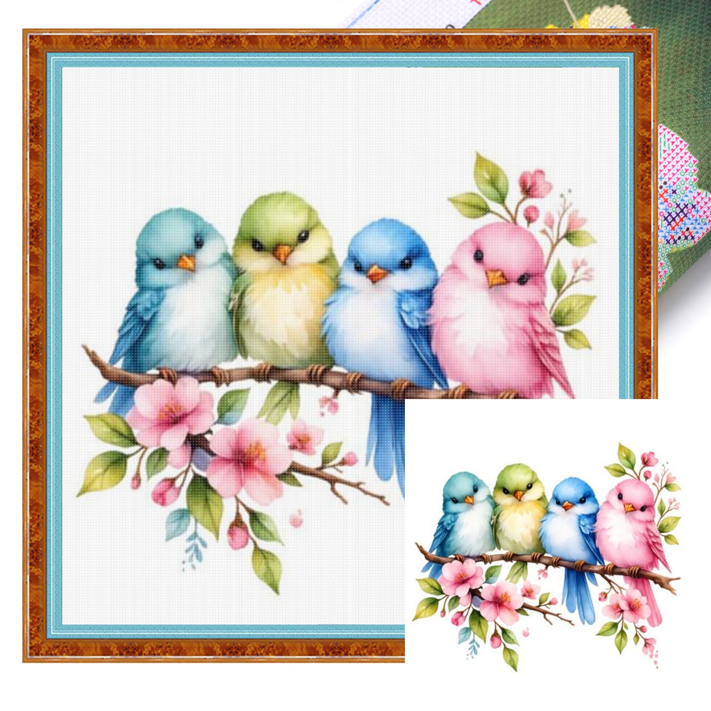 Four Little Birds - Full 18CT Stamped Cross Stitch 25x25CM - Huacan