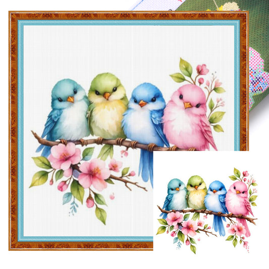 Four Little Birds - Full 18CT Stamped Cross Stitch 25x25CM - Huacan