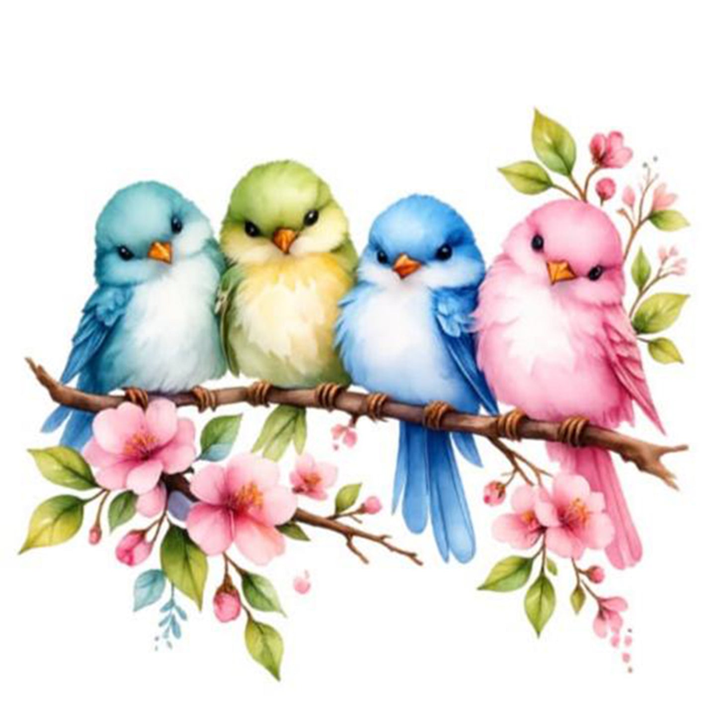 Four Little Birds - Full 18CT Stamped Cross Stitch 25x25CM - Huacan