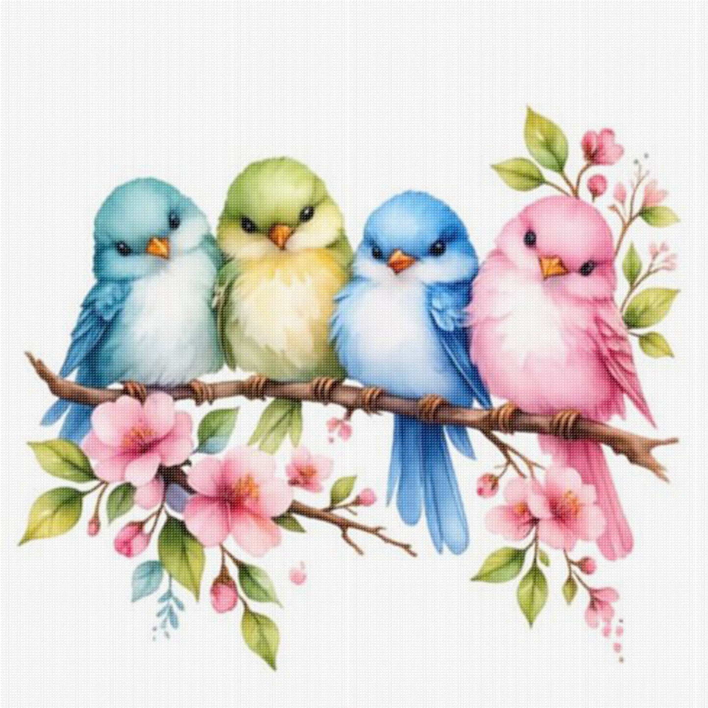 Four Little Birds - Full 18CT Stamped Cross Stitch 25x25CM - Huacan