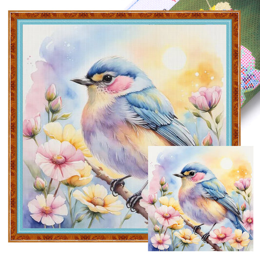 Bird And Flowers - Full 18CT Stamped Cross Stitch 25x25CM - Huacan