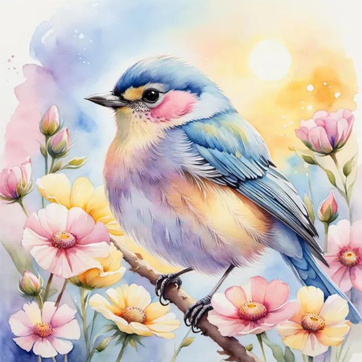 Bird And Flowers - Full 18CT Stamped Cross Stitch 25x25CM - Huacan