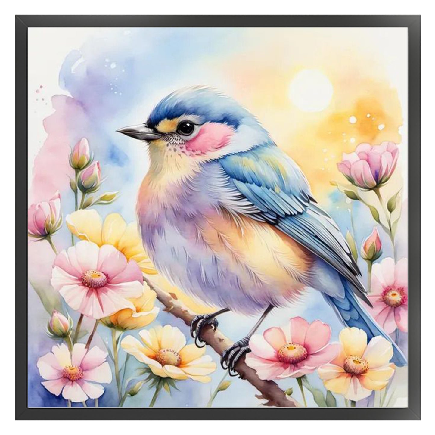Bird And Flowers - Full 18CT Stamped Cross Stitch 25x25CM - Huacan