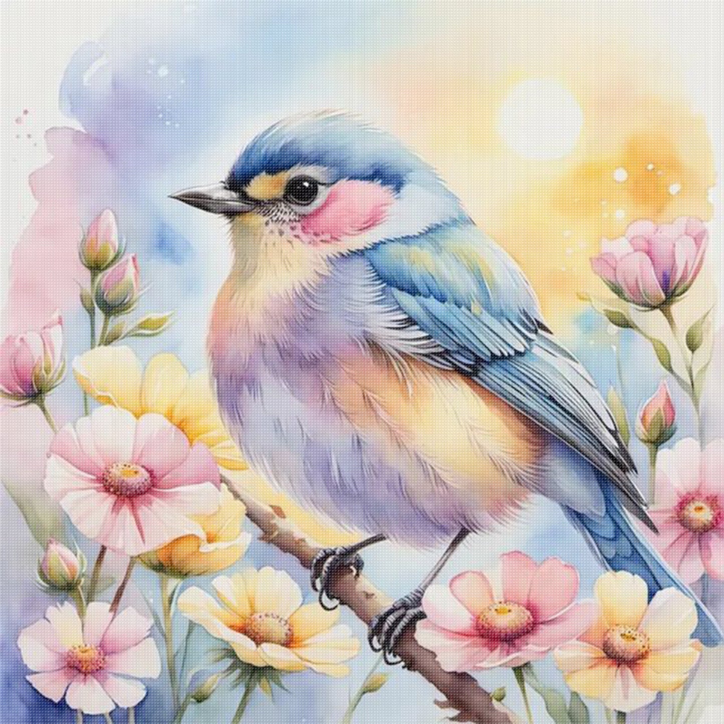 Bird And Flowers - Full 18CT Stamped Cross Stitch 25x25CM - Huacan