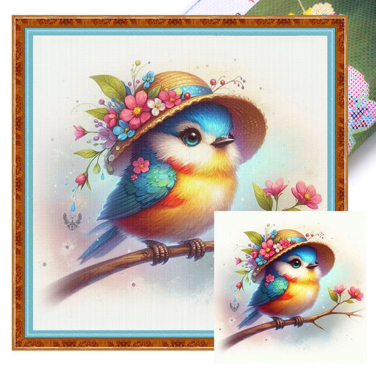 Bird With Hat - Full 18CT Stamped Cross Stitch 25x25CM - Huacan