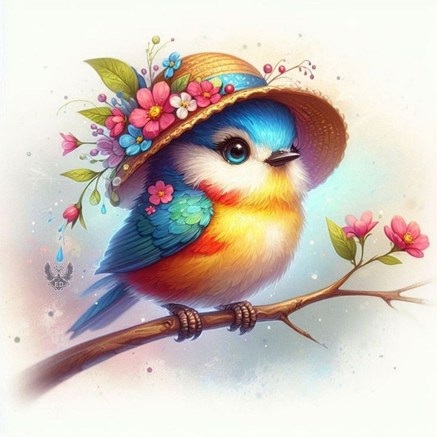 Bird With Hat - Full 18CT Stamped Cross Stitch 25x25CM - Huacan