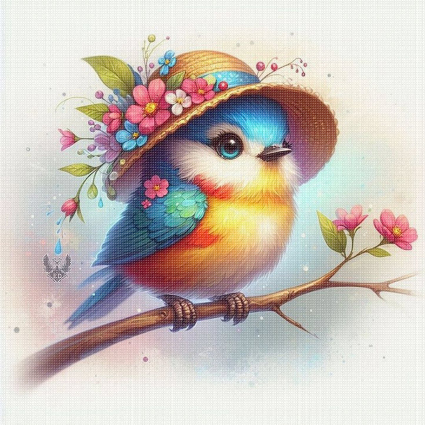 Bird With Hat - Full 18CT Stamped Cross Stitch 25x25CM - Huacan