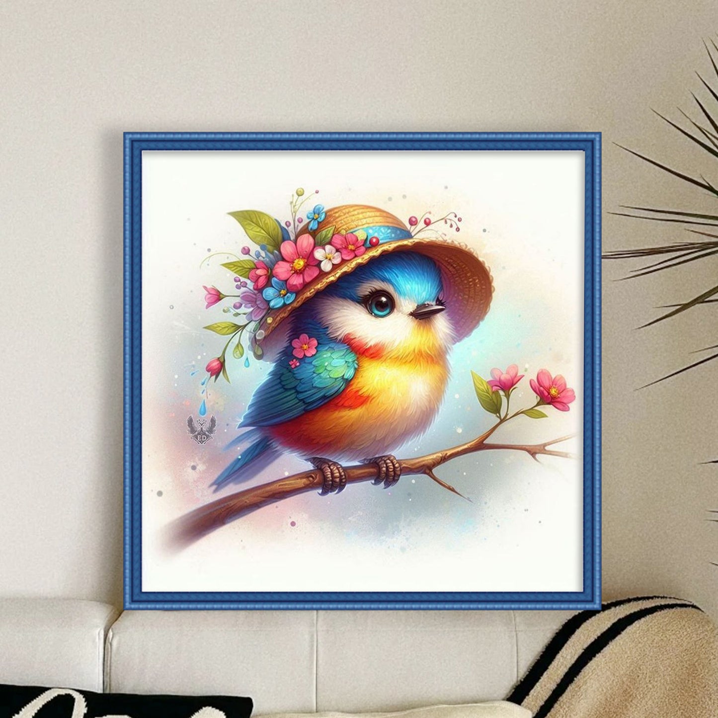 Bird With Hat - Full 18CT Stamped Cross Stitch 25x25CM - Huacan