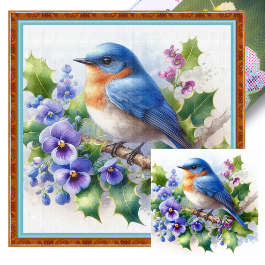 Blue Tit - Full 18CT Stamped Cross Stitch 25x25CM - Huacan